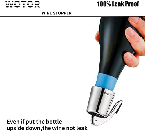 WOTOR Stainless Steel Wine Bottle Stoppers with Silicone - Reusable Wine Saver and Decorative Bottle Sealer, Leakproof, Keep Fresh, Silver, 2 Pack