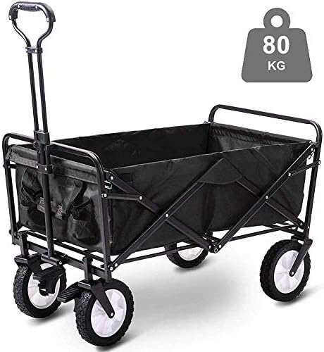 Portable Camping Cart,Outdoor Folding Wagon with Brakes Portable Beach Cart for Camping Gardening and Festivals Foldable Hand Pull Cart with 4 Wheels (Red)