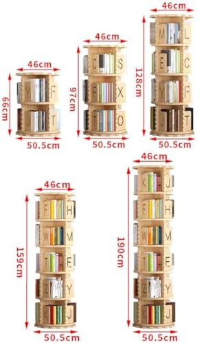 360° Rotating Kids Bookshelf Tower, Solid Wood Revolving Bookcase with Letter Baffle, Space-Saving Storage for Children's Room, Study, Playroom, A6