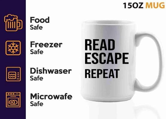 Book Lover Coffee Mug 15oz White -read escape repeat - Book Lovers Gifts Book Reader Gifts Book Club Gifts Book Reading Cup Reading Gifts