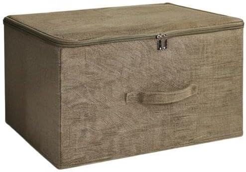 ANMINY 3PCS Storage Bins with Zipper Lids 36 Qt Lidded Fabric Storage Boxes Baskets Cubes with Handles Collapsible Washable Cotton Linen Closet Shelf Clothes Organizer Containers - Coffee, Large