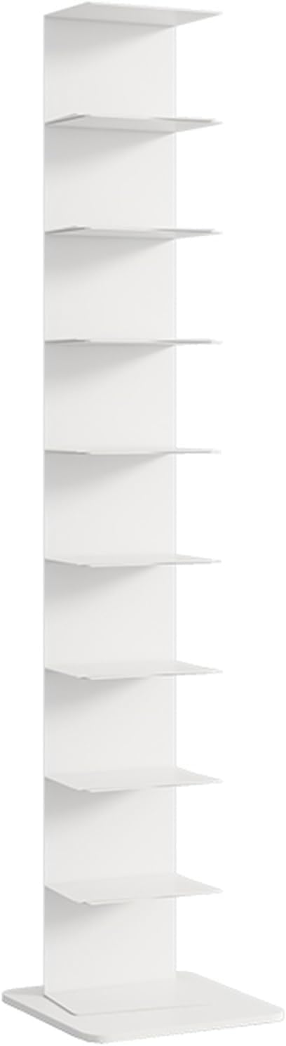 Modern Open Metal Spine Bookcase Tower with Baffles for Book Organizer Freestanding Narrow Display Bookshelf for Small Space for Living Room, Bedroom，Office(White,9-Layer)