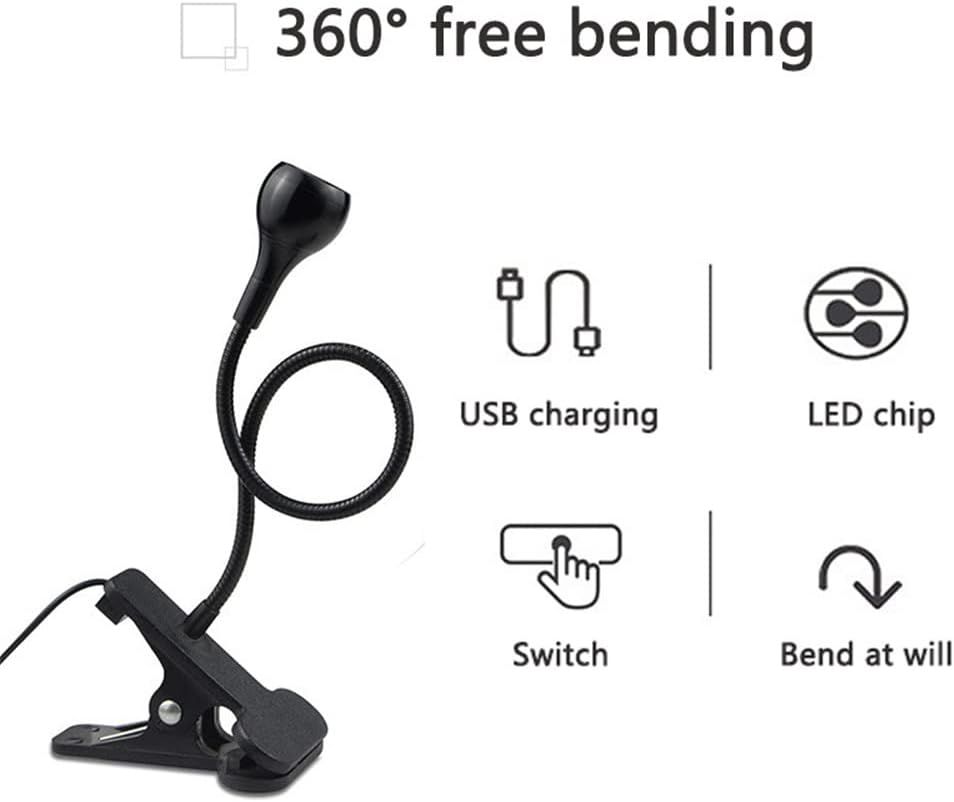 Led Clip on Light,Eye Caring Bed Reading Light,Reading Light with Gooseneck,360° Flexible Book Clamp Light,Night Light Clip on for Desk, Bed Headboard and Computers Black