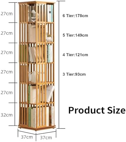Mobile Storage Rack Freestanding Display Rack Tool Pegboard Garage,Solid Wood 360 Rotating Bookshelf Tower with Swivel Display Rack Bamboo Storage Shelves for Living Room Vertical Bookcase S