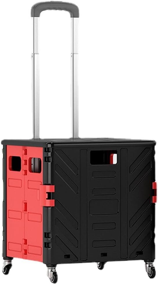 JSEIAJB Foldable Cart on Wheels for Shopping Portable Heavy Duty Folding Box Grocery Basket Rolling Trolley Crate with Wheels(E)
