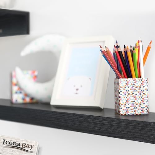 Icona Bay 16 Inch Floating Shelves for Wall - Set of 6 in Ebony Black - Modern Rustic Style - Wall Mounted Display Shelves - Picture Ledges