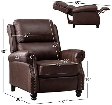 Faux Leather Armchair Recliner Chairs with Rivet Decoration Thickly and Deeply Backrest Comfortable Single Sofa Chair for Living Room Bedroom Meeting(Brown)