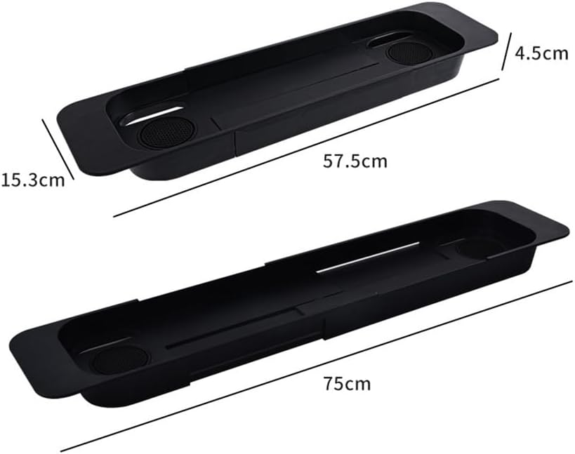 Black Tub Tray for Bathtub Expandable 29.5in Telescopic Bathtub Storage Rack with Wine Cups Holder Anti-Slip Design Multifunction Plastic Serving Tray Bathroom Accessories