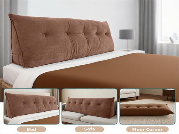FAHKNS Wedge Pillow Headboard King, Removable Bed Wedge Pillow, Triangle Headboard Pillow for Bed, Sofa, Patio, Glass Window Floor, Brown