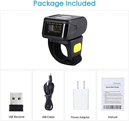 Eyoyo 1D Wireless Wearable Ring Finger Barcode Scanner, Bluetooth & 2.4G Wireless & USB Wired Connection, Portable Mini UPC ISBN Bar Code Reader Compatible with iPhone, iPad, Android, Tablet