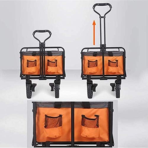 Portable Camping Cart,Shopping Cart Garden Trolley Beach Wagon Trolley Offroad Folding Utility Coaster Wagon Hand Cart,Orange
