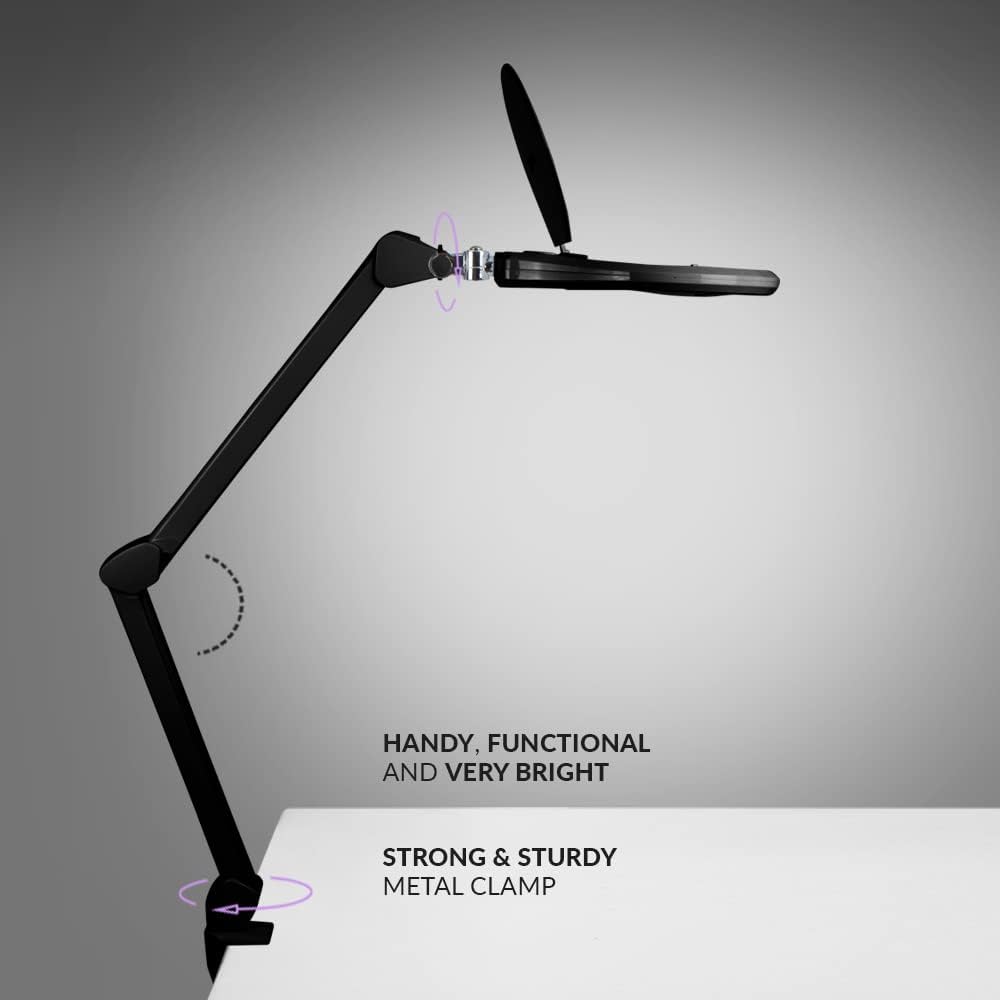 Neatfi Elite Super LED Magnifying Lamp with Clamp – 6” Glass Lens, 2.25X/4X Bifocal, 6500K Daylight | Glare-Free, Nonpolar Dimming | Reading, Crafting & Precision Work (Black, 6 Inch Glass Lens)