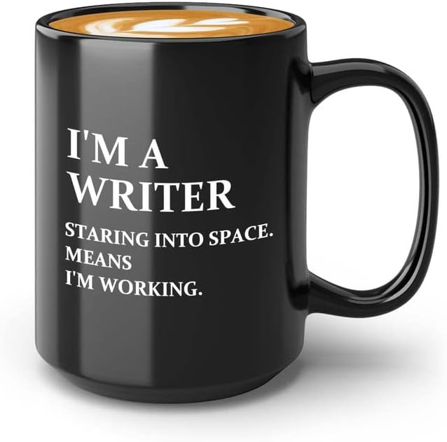 Bubble Hugs Novelist Coffee Mug 15oz Black - Working Writer B - Book Lover Author Writers Charm Creative Poets Publisher Romance Typewriter Editor Fiction