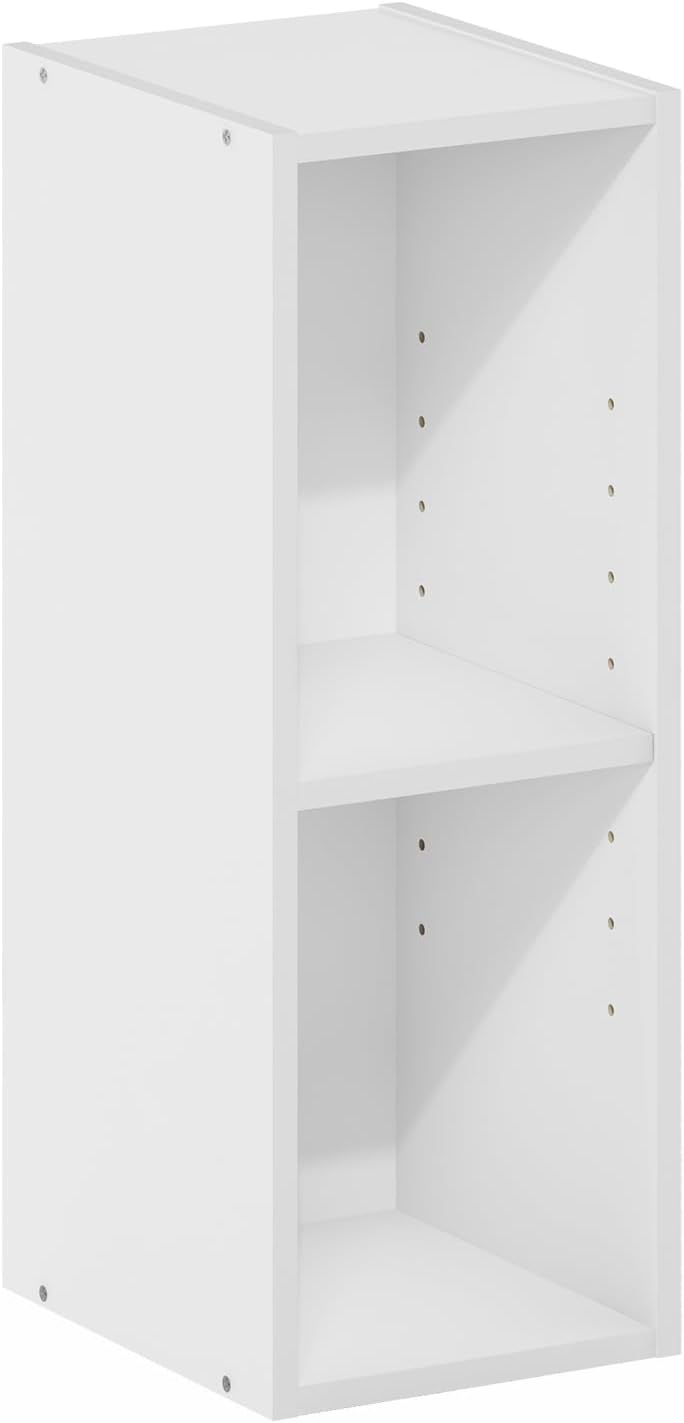 Furinno Fulda Book Shelf, 2-Tier Narrow Bookshelf, Bookcase with 8-in Width Storage Shelf, 9.3 x 7.9 x 21.2, for Living Room, Bedroom, Home Office, Plain White