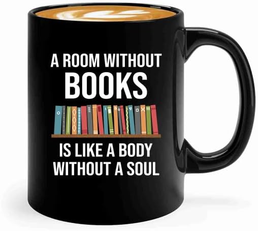 Book Lover Coffee Mug 11oz Black -without books - Book Lovers Gifts Book Reader Gifts Book Club Gifts Book Reading Cup Reading Gifts