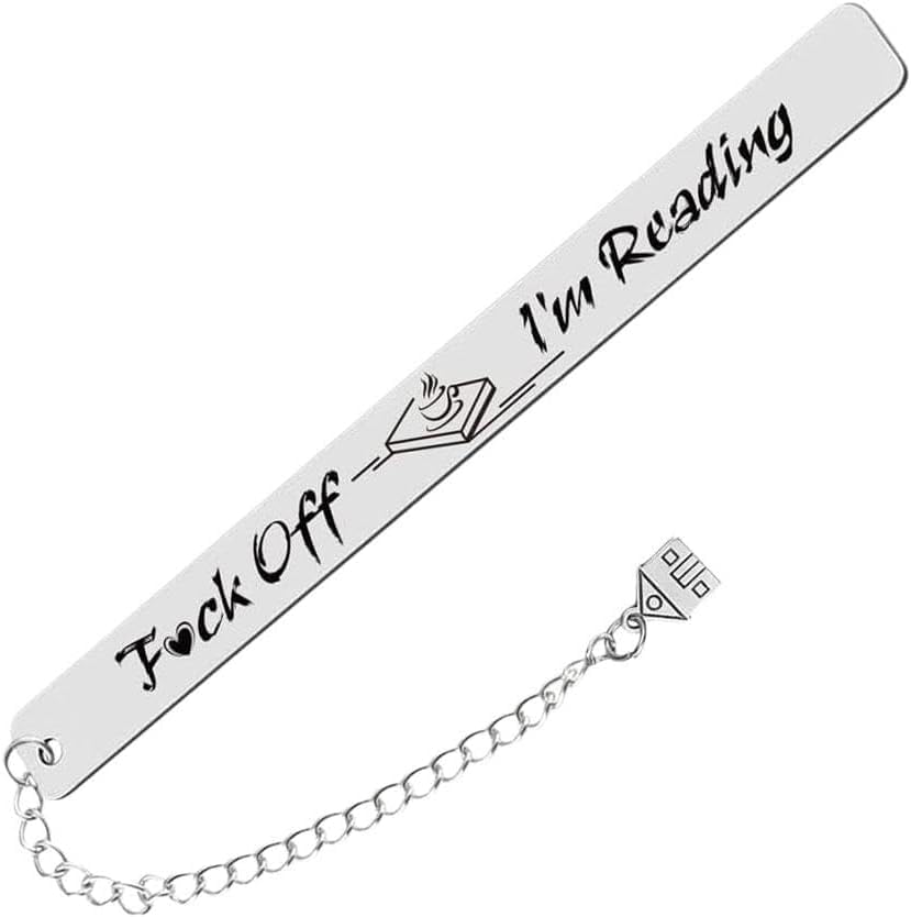 Stainless Steel Leaf Pendant Book Mark,Funny Inspirational Bookmark for Book Lovers Reader Gifts,2024 New Metal Bookmark Gift,Engraved Fuck Off Mark,Book Covers and Book Accessories (Silver)