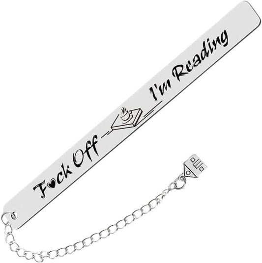 Stainless Steel Leaf Pendant Book Mark,Funny Inspirational Bookmark for Book Lovers Reader Gifts,2024 New Metal Bookmark Gift,Engraved Fuck Off Mark,Book Covers and Book Accessories (Silver)