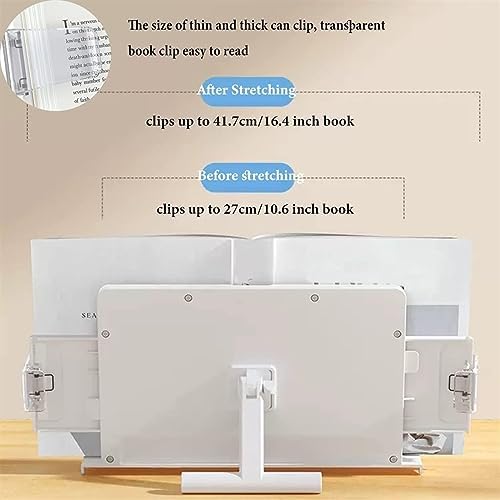 Book Stand Holder White Large Portable Adjustable Reading Textbook Recipe Stand with Paper Clips for Home Office Laptop Cookbook Desktop Documents Tablets (White) (White)