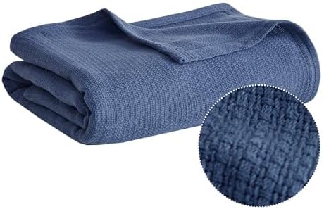 Madison Park Freshspun Basketweave Luxury Cotton Blanket Navy 108x90" King Size Basketweave Premium Soft Cozy 100% Cotton For Bed, Couch or Sofa