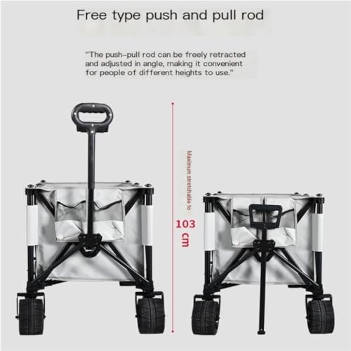 Portable Camping Cart,Outdoor Foldable Beach Trolley Cart with Storage Portable Camping Picnic Cart for Gatherings and Events (White)
