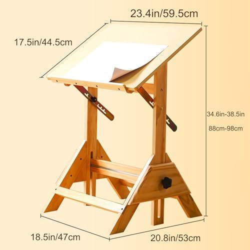Drawing Tilting Tablet,Drafting Table,Drafting Table, Natural Design Solid Wood Artist Desk, Adjustable Height & Angle, Architect Table Writing Design Reading Studio (Size : 45 * 60cm/17.7 *