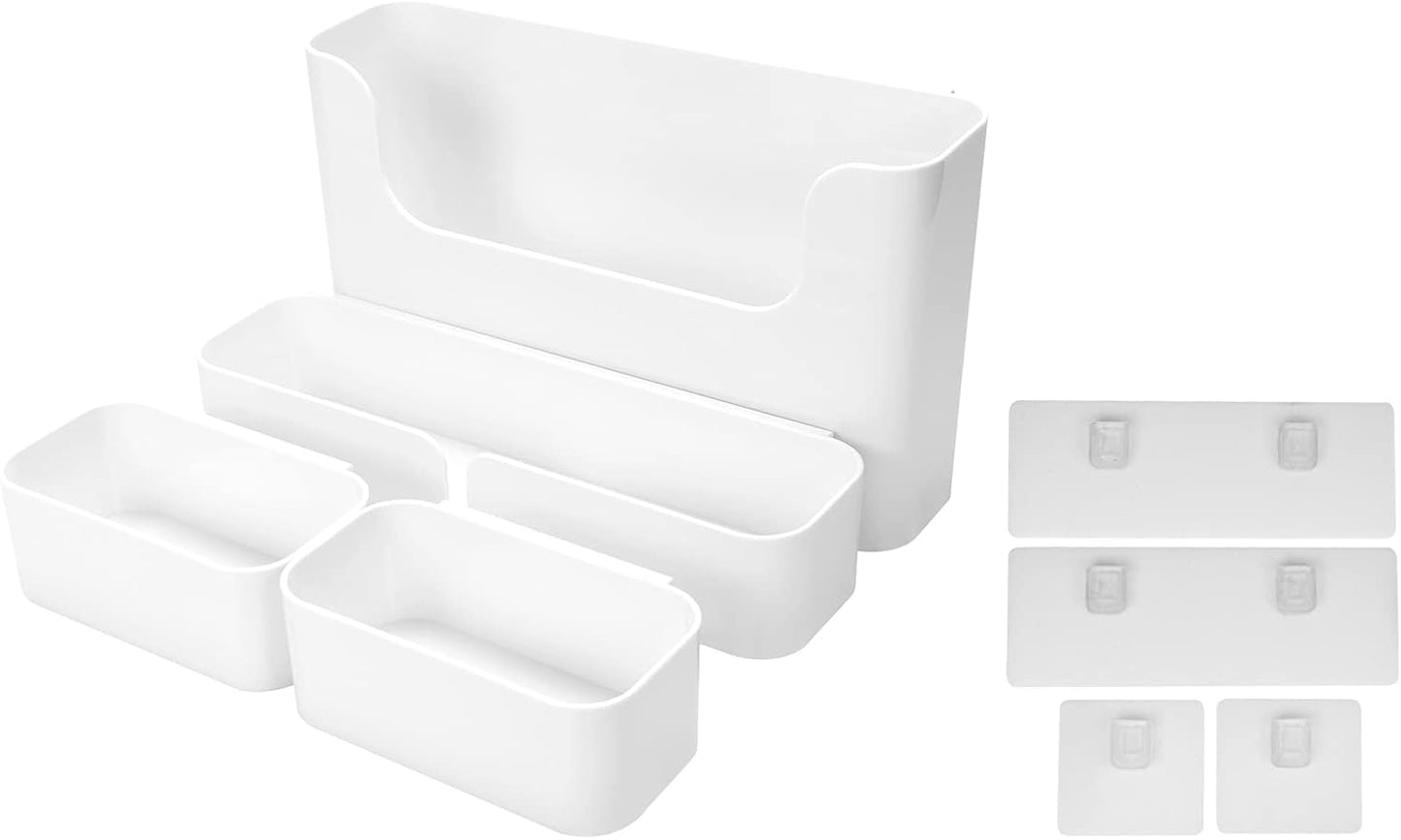 Adhesive Wall Mounted Shelves, Durable ABS Plastic Hanging Storage Bins White, Excellent Floating Organizer 4pcs Set, Convenient Storage Solution on Smooth Wall Surface