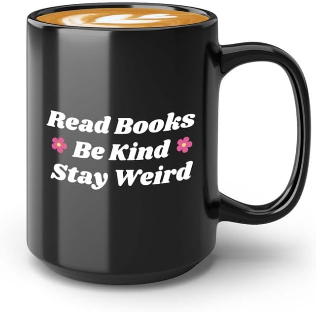 Reading Coffee Mug 15oz Black - Read Books - Reader Gift Bookworm Owl Lover Cat Lover Book Lover Novelist Librarian Writer