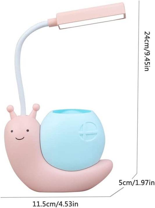Cute Kids Lamp with Pen Holder,LED Desk Lamp for Child,Snail Shape USB Charging Student Learning Eye Protection Lamp with 360° Bendable Adjustable Neck Pink