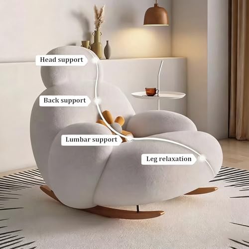 Modern Accent Rocking Chair with Footstool - Lambswool Fabric Single Sofa Couch for Living Room & Bedroom, Stylish Wood Legs, Cozy & Elegant Design, Space-Saving Comfort