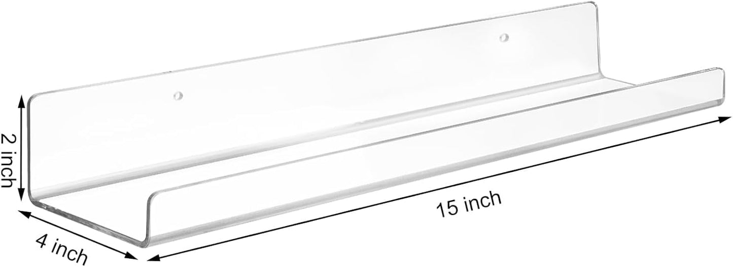 ECOSEAO Floating Shelves Wall Mounted Set of 6, Clear Thinkness Book Shelf Acrylic Album Record Holder Display for Bedroom Living Room Bathroom Kitchen Office Clear(15inch-6Pack)
