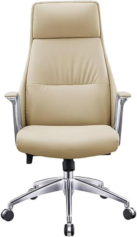 Ergonomic High Back Executive Leather Office Chairs with Adjustable Armrests Modern Swivel Computer Desk Chair for Meeting Room Lunch Break Reading(Beige)