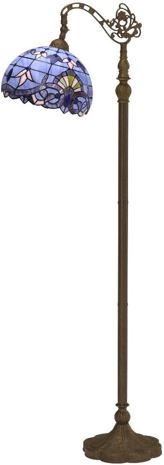 WERFACTORY Floor Lamp Tiffany Style Blue Purple Stained Glass Arched Lamp 12X18X64 Inches Gooseneck Adjustable Corner Standing Reading Light Decor Bedroom Living Room S003C Series