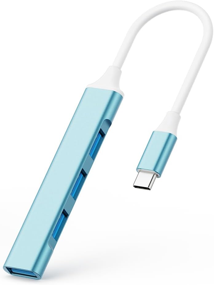 Mac USB C Adapter - Type C USB Adapter Hub with 4 Ports: 1 USB 3.0 + 3 USB 2.0, Ultra-Slim Aluminum Design, 5Gbps Transfer, Adapter for Mac USB C, Type C USB Hub (Light Blue)