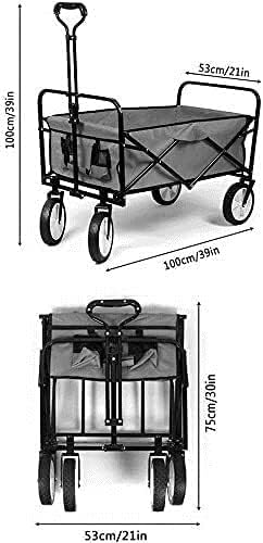 Utility Wagon Portable Camping Cart Collapsible Hand Cart with 4 Wheels and Adjustable Push Handle Load-Bearing 100kg / 220lbs (Color : Black)