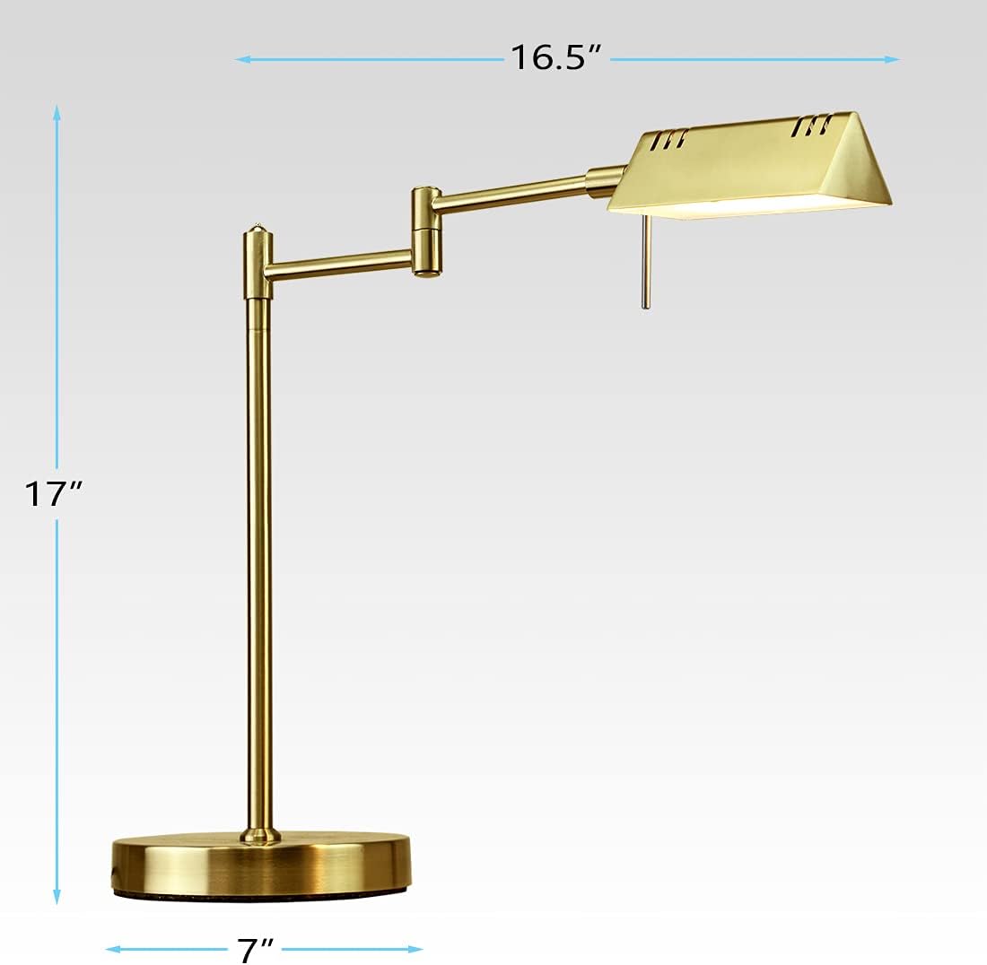 O'Bright LED Pharmacy Table Lamp, Full Range Dimming, 12W LED, 360 Degree Swing Arms, Desk, Reading, Craft, Work Lamp, ETL Tested, Antique Brass (Gold)