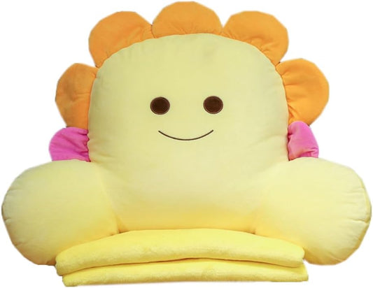 Tingting's Dream Office Chair Lumbar Support Pillow with Blanket Car Waist Cushion Sofa Reading Back Pillow Cute Bed Backrest Pillow (Yellow, 60×40CM/23.6"×15.7")