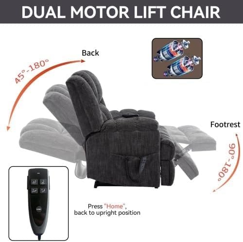 Dual Motor Power Lift Recliner Chair with Full-Body Vibration Lumbar Massage Heating Lay Flat Assisted Standing Chairs for Elderly Living Room Bedroom