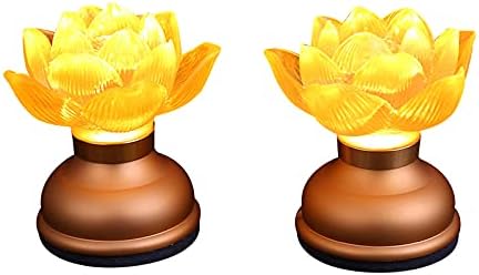 1Pair - LED Glazed Lotus Buddhist Lamp, Light offering Before Buddha, USB Rechargeable Lotus Light, Temple Decoration & Faith Supplies - 3.5 inches
