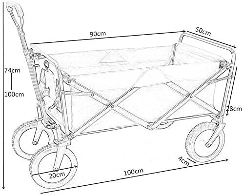 Folding Camping Utility Wagon with Adjustable Handle, All-Terrain Wheels, Heavy Duty Portable Garden Cart 100kg Load