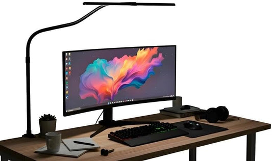 LED Desk Lamp with Clamp, Dimmable Clip On Light, Eye-Caring Gooseneck Task Lamp for Home Office, Study, Reading & Workbench, Adjustable Lighting for Small Desk – Black