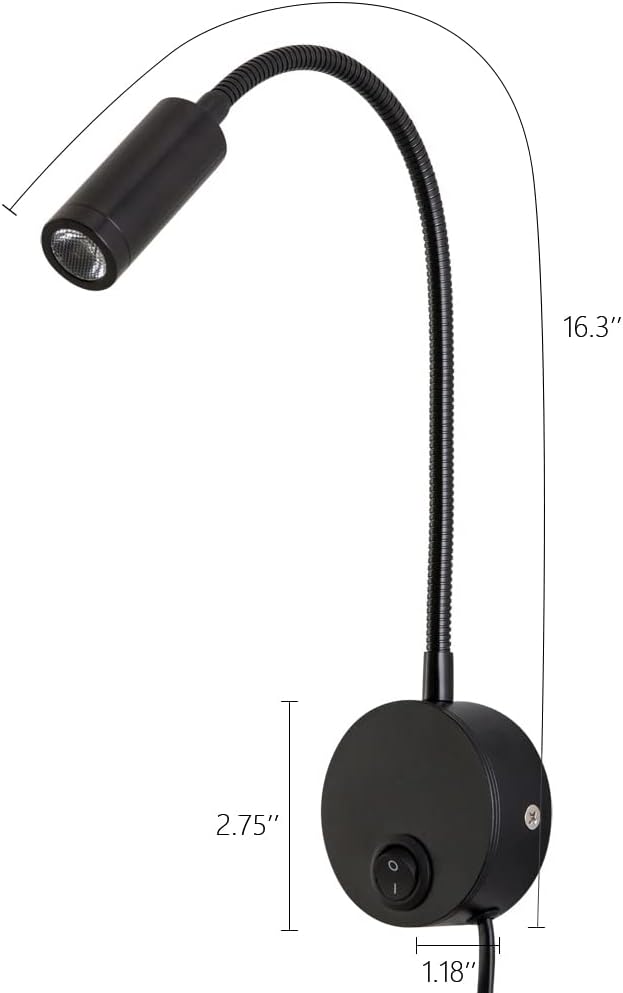 Reading Lamp Wall Sconces Light LED 3W Warm White 3000K Plug for Reading Books (Black 2pcs 3000K Cord)