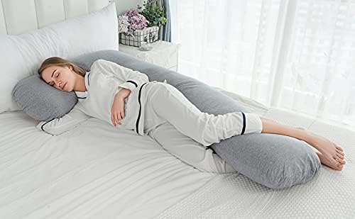 AngQi Body Pregnancy Pillow with Jersey Cover, L Shaped Full Body Pillow for Pregnant Women and Side Sleeping, Gray