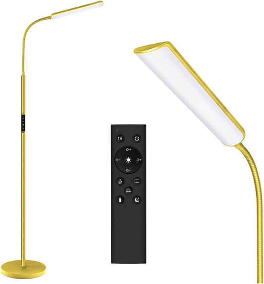 Dimunt LED Floor Lamp, Bright 15W Floor Lamps for Living Room with 1H Timer, Stepless Adjustable 3000K-6000K Colors & Brightness Standing Lamp with Remote & Touch Control Reading Floor Lamps-Golden