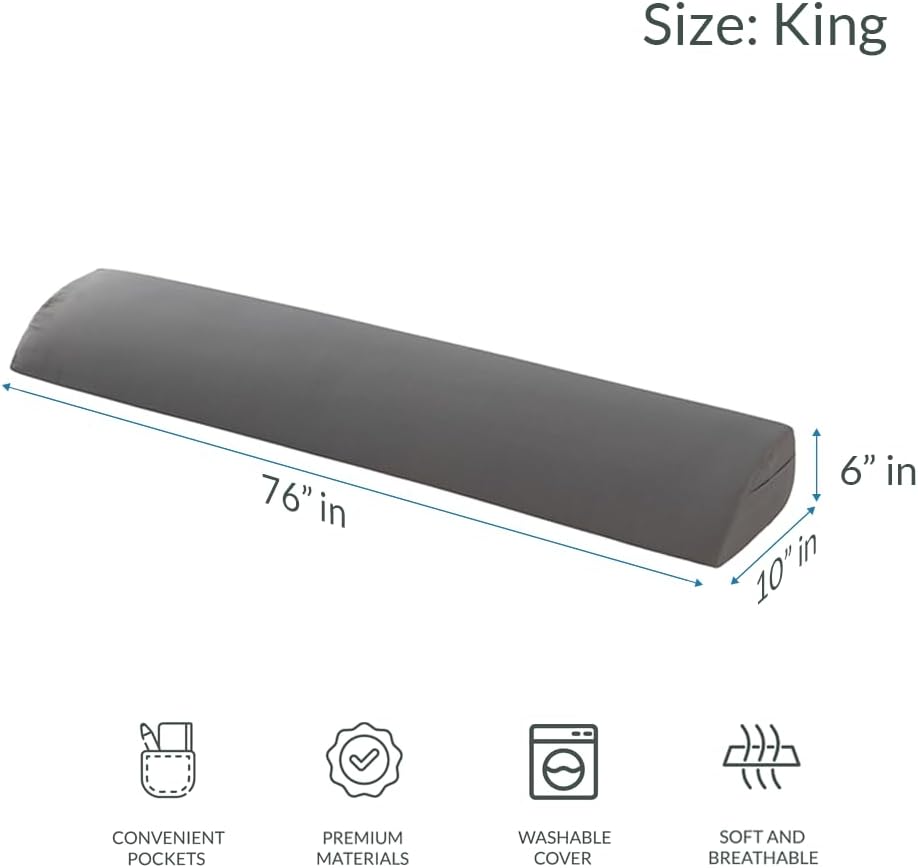 Hearth & Harbor Bed Wedge Pillow for Headboard, Bed Gap Filler King Size with Side Pockets, Headboard Wedge Pillow for Sleeping, Triangle Mattress Gap Filler 76”x10” Pillow Wedge for Headboard Gap