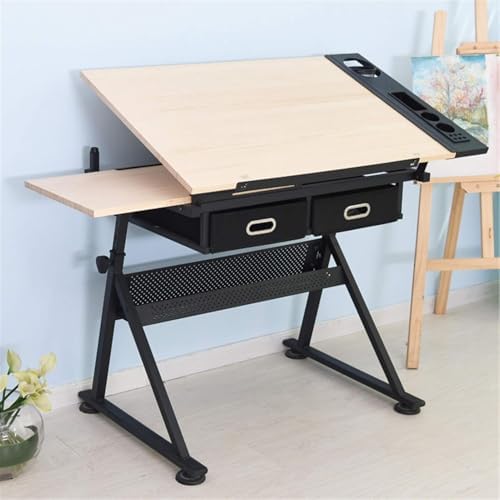 Drawing Tilting Tablet,Drafting Tables Height Adjustable Drafting Desk Tiltable Tabletop Drawing Table, with 2 Storage Drawers Art Writing Reading Workstation,Brown (Brown) (Brown)