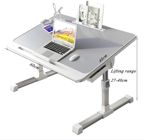Adjustable Over-Bed Table, Foldable Laptop Desk with Storage Drawers & USB Port, Height-Adjustable Bed Tray Table for Home Office & Reading, XX999