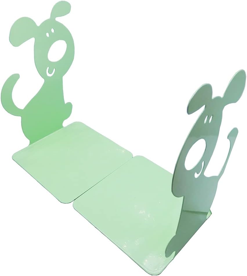 Artkingdome 1Pair Cute Dog Bookend Book End Cartoon Puppy Shape Room Metal Bookends Books Non-Slip Decoractive Gift Green Gift