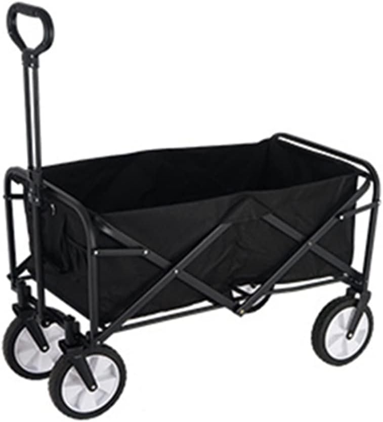 Portable Utility Wagon Home Garden Wagon Cart with Storage Basket Folding Cart Camping Cart Outdoor Wagon 4 Wheels Beach Trolley (Color : Black)