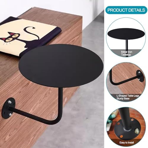 Round Pub Bar Table,Wall Pub Bar Table, Modern Cocktail Table Black Metal Iron Wall-Mounted L Type Bistro Small Low Leisure Table, for Living Room Dining Room Restaurant Bar - Save Space Di
