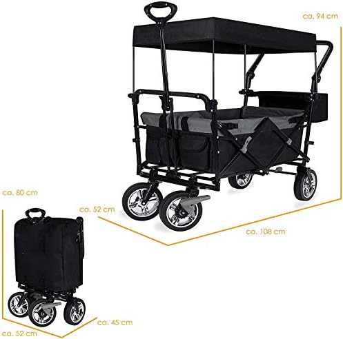 Generic Outdoor Wagon, with Removable Canopy, Portable Foldiwagon, 600D Oxcloth/Black/a